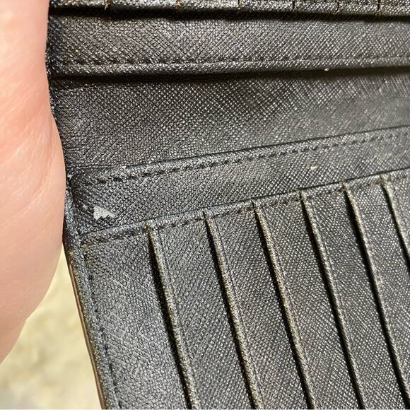 Fossil Leather Wallet Brown Cream Black Colorblock Striped Card Holder Zip - Picture 10 of 10